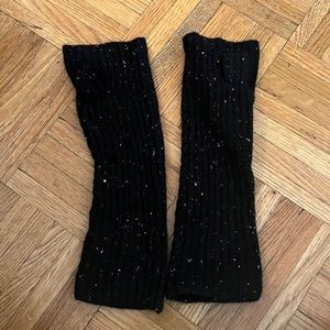 black knit open finger arm warmers for winter
